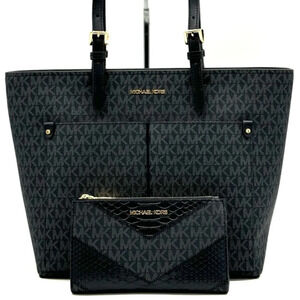 Michael Kors Jet Set Medium Pocket Tote Bag & Double Zip Wallet Black Multi